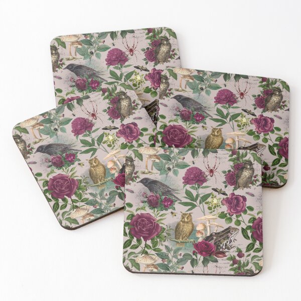 Item preview, Burgundy Flowers and Forest Creatures Moody Goblincore Pattern - Mauve designed and sold by CanisArt.