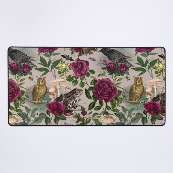 Item preview, Burgundy Flowers and Forest Creatures Moody Goblincore Pattern - Mauve designed and sold by CanisArt.