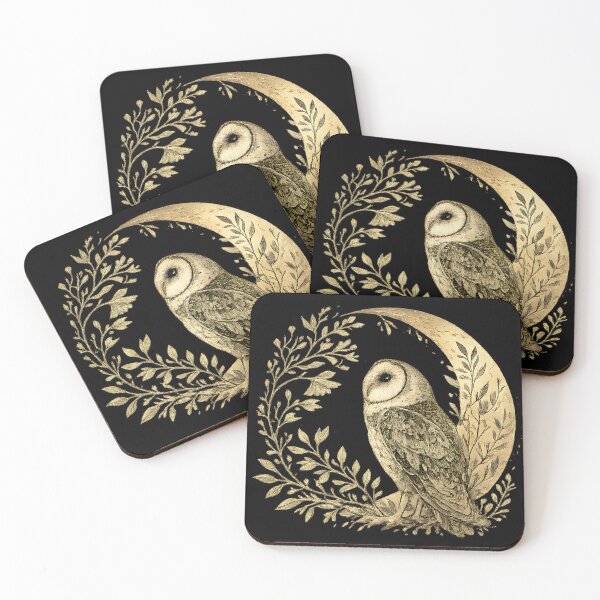 Item preview, Mystic Golden Crescent Moon and Barn Owl Art designed and sold by tarzbol.