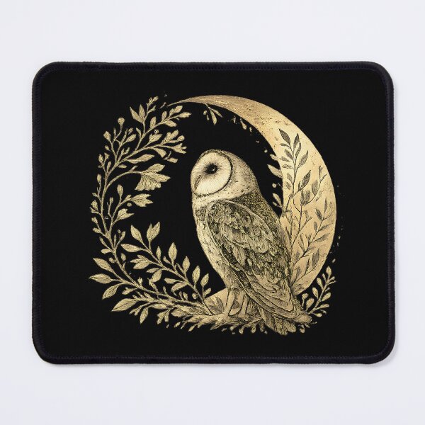 Item preview, Mystic Golden Crescent Moon and Barn Owl Art designed and sold by tarzbol.