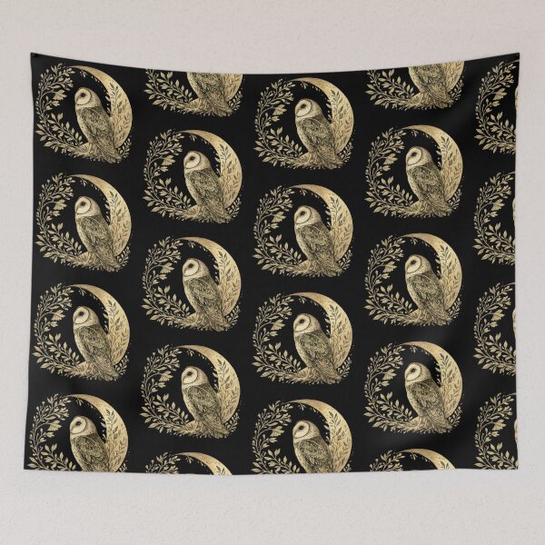 Item preview, Mystic Golden Crescent Moon and Barn Owl Art designed and sold by tarzbol.