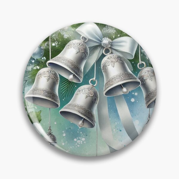 Item preview, Silver Christmas Bells with Blue Ribbon - Elegant Watercolor Holiday Art designed and sold by Pioneer Spirit Market.
