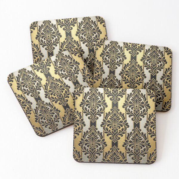 Item preview, Black, Gold Foil & Silver Striped Black Damask designed and sold by DesignsByPrnces.