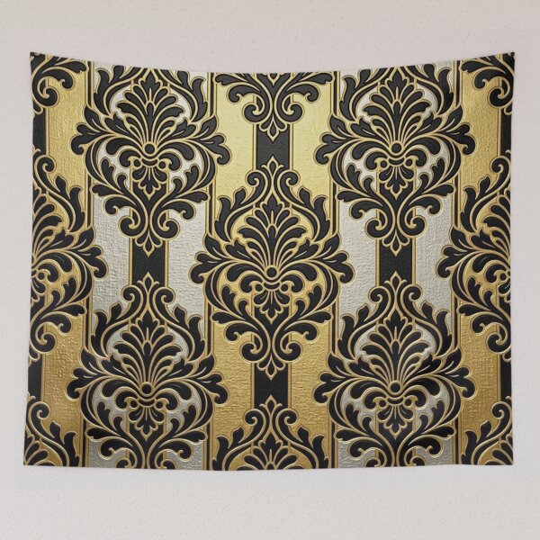 Item preview, Black, Gold Foil & Silver Striped Black Damask designed and sold by DesignsByPrnces.