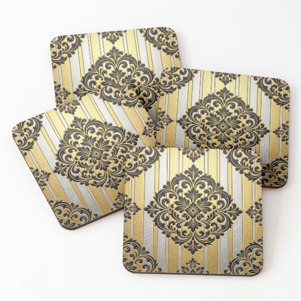 Item preview, Gold & Silver Striped Black Damask designed and sold by DesignsByPrnces.