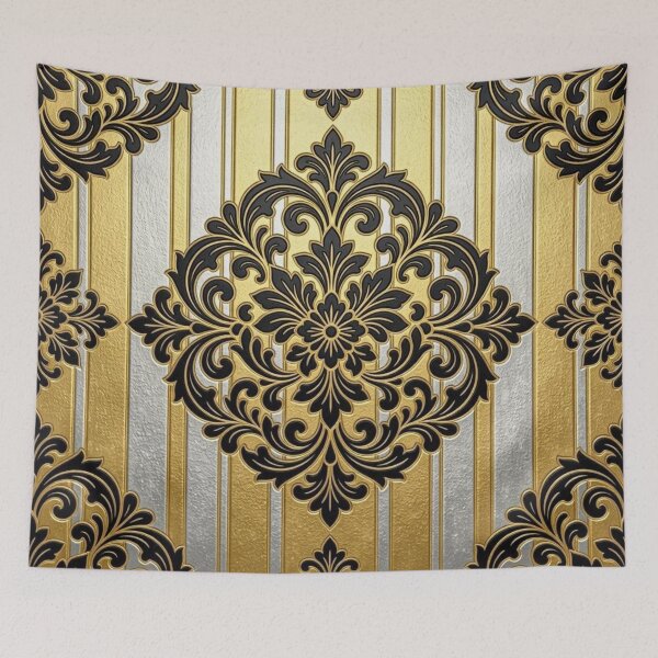 Item preview, Gold & Silver Striped Black Damask designed and sold by DesignsByPrnces.