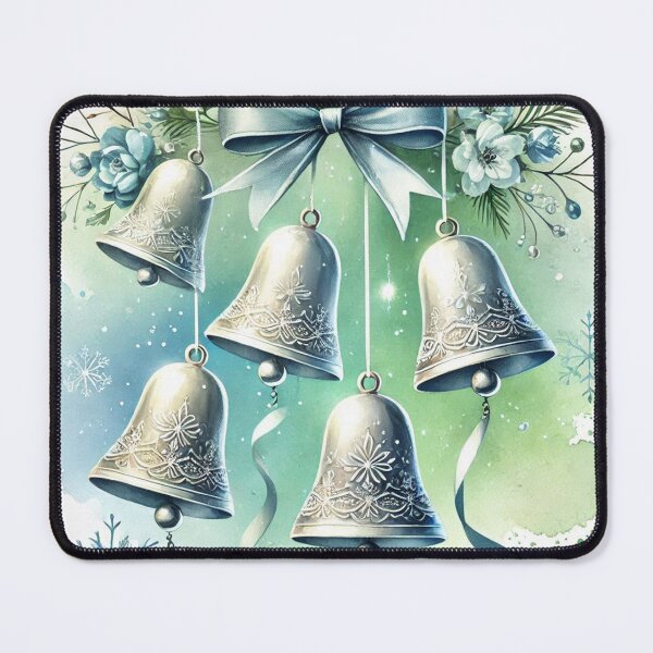 Item preview, Silver Christmas Bells with Blue Bow - Elegant Watercolor Holiday Art designed and sold by Pioneer Spirit Market.