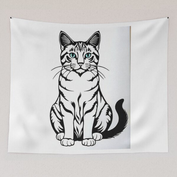 Item preview, Animals - Cat with Turquoise Eyes, Graphic Elegance in Black and White designed and sold by DoodyPets.