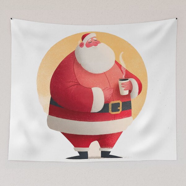 Item preview, Modern Minimalist Santa Claus with Coffee | Cute Geometric Christmas Art | Flat Design Santa Illustration | Funny Holiday Print designed and sold by NeonKawaiiCo.