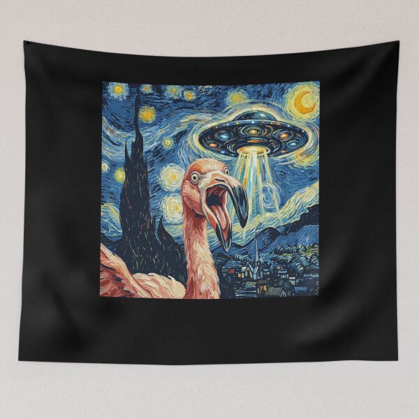 Item preview, Flamingo Starry Night UFO Van Gogh Art Animal Selfie Lover designed and sold by Kimberley King Art  King Art.