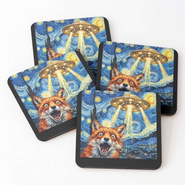 Item preview, Fox Starry Night UFO Van Gogh Art Animal Selfie Lover designed and sold by Kimberley King Art  King Art.