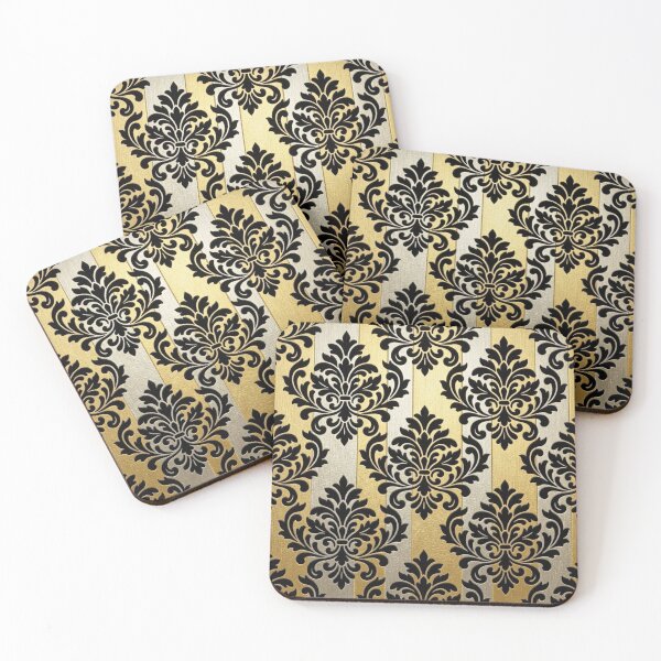 Item preview, Gold Foil & Silver Striped Black Damask designed and sold by DesignsByPrnces.