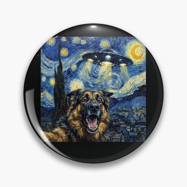 Item preview, German Shepherd Starry Night UFO Van Gogh Art Dog Selfie Lover designed and sold by Kimberley King Art King Art.