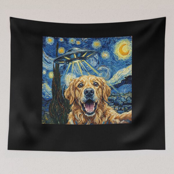 Item preview, Golden Retriever Starry Night UFO Van Gogh Art Dog Selfie Lover designed and sold by Kimberley King Art  King Art.