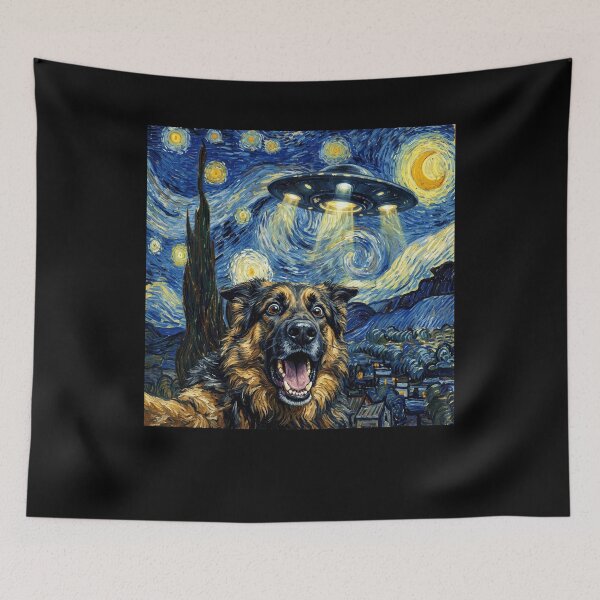Item preview, German Shepherd Starry Night UFO Van Gogh Art Dog Selfie Lover designed and sold by Kimberley King Art  King Art.