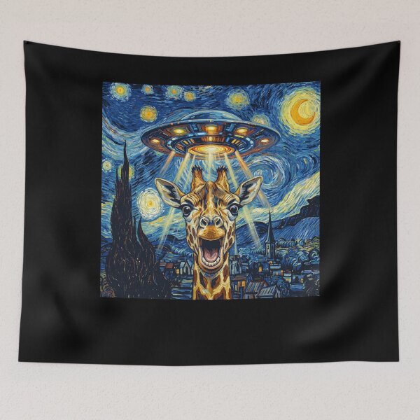 Item preview, Giraffe Starry Night UFO Van Gogh Art Animal Selfie Lover designed and sold by Kimberley King Art  King Art.