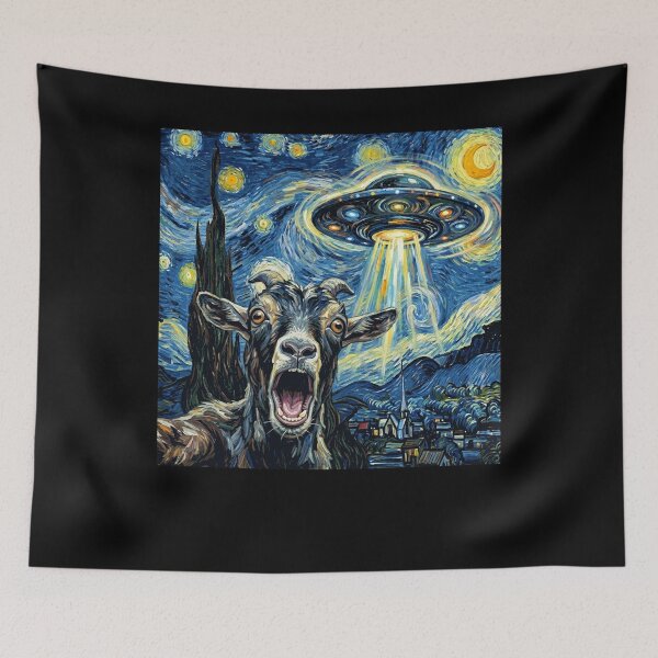 Item preview, Goat Starry Night UFO Van Gogh Art Animal Selfie Lover designed and sold by Kimberley King Art  King Art.