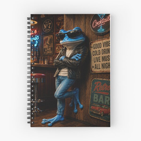 Item preview, Cool Blue Frog Bar Vibes | Retro Frog in Leather Jacket | Funny Vintage Animal Design designed and sold by AstraDrip Studio.