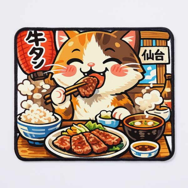 Item preview, Kawaii Sendai Gyutan Cat Sticker – Cute Japanese Foodie Cat Eating Beef Tongue Set Meal designed and sold by kawaii animal store (in Japan).