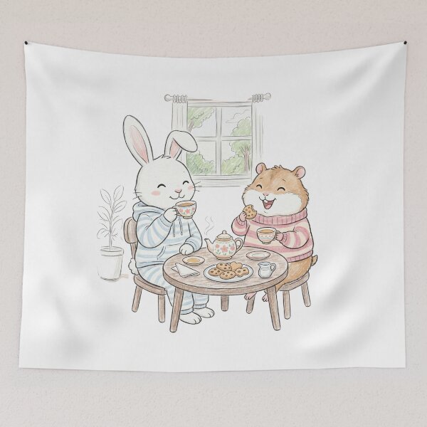 Item preview, Cozy Afternoon Tea Time - Rabbit and Hamster Friendship Art designed and sold by TaiwanMemory.