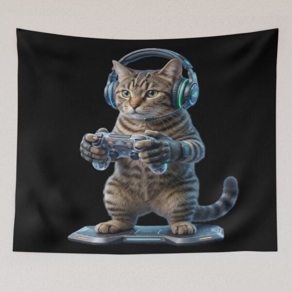 Item preview, Gaming Cat with Headset and Controller designed and sold by DailySparks.