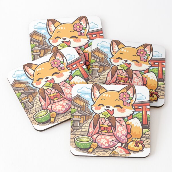Item preview, Kawaii Kyoto Fox Eating Yatsuhashi Sticker – Cute Kimono Fox in Traditional Japan designed and sold by kawaii animal store (in Japan).