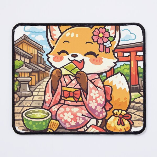 Item preview, Kawaii Kyoto Fox Eating Yatsuhashi Sticker – Cute Kimono Fox in Traditional Japan designed and sold by kawaii animal store (in Japan).