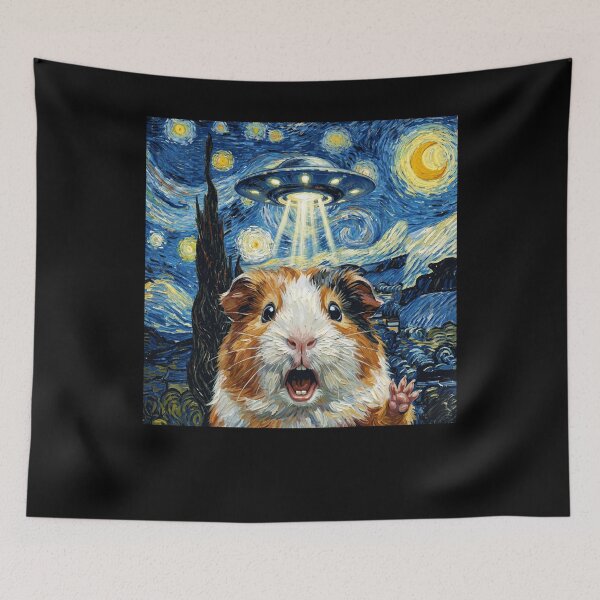 Item preview, Guinea pig Starry Night UFO Van Gogh Art Animal Selfie Lover designed and sold by Kimberley King Art  King Art.