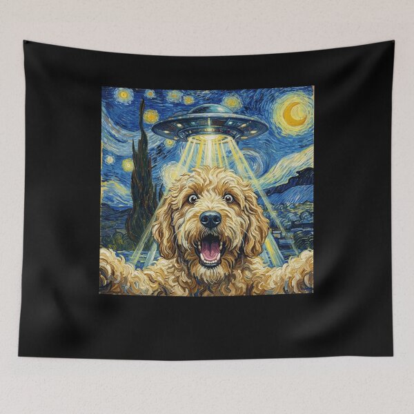 Item preview, Goldendoodle Starry Night UFO Van Gogh Art Dog Selfie Lover designed and sold by Kimberley King Art  King Art.