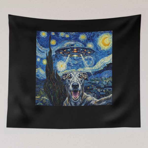 Item preview, Greyhound Starry Night UFO Van Gogh Art Dog Selfie Lover designed and sold by Kimberley King Art  King Art.