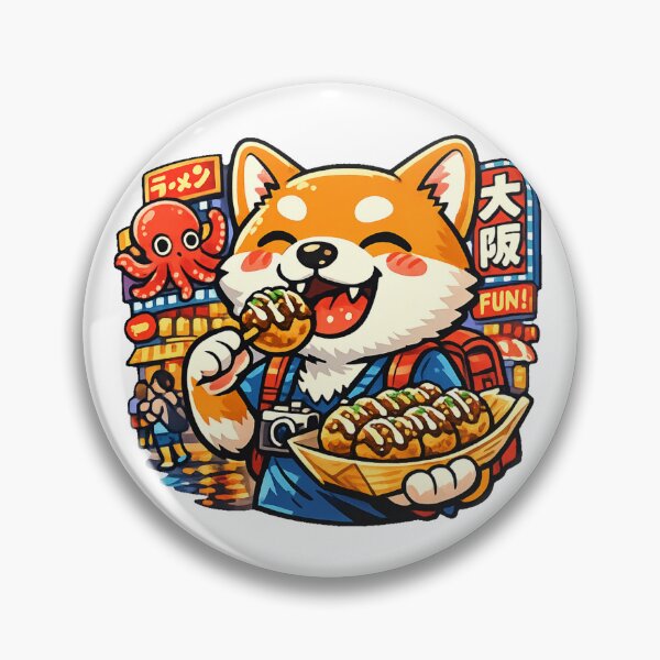 Item preview, Kawaii Shiba Inu Enjoying Takoyaki in Dotonbori Osaka Sticker | Japan Foodie Travel Aesthetic designed and sold by kawaii animal store (in Japan).