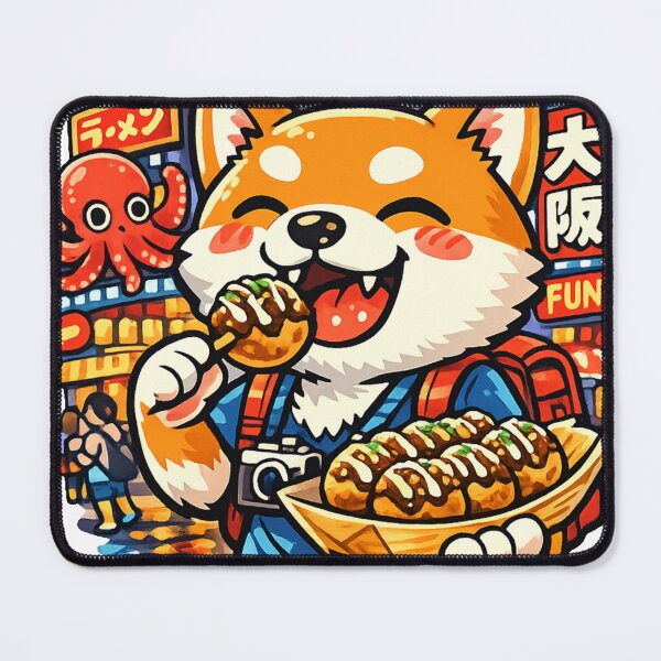 Item preview, Kawaii Shiba Inu Enjoying Takoyaki in Dotonbori Osaka Sticker | Japan Foodie Travel Aesthetic designed and sold by kawaii animal store (in Japan).