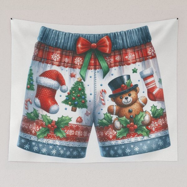 Item preview, Festive Christmas Teddy Bear & Stockings Boxer Shorts - Watercolor Holiday Apparel Alternative Titles: designed and sold by Pioneer Spirit Market.