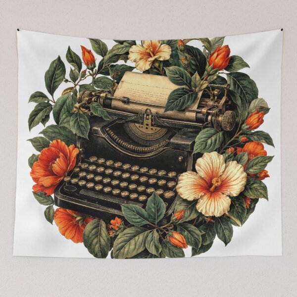 Item preview, Sticker - Decal - T-shirt: Floral Typewriter – Vintage Creativity Blooms designed and sold by ForeverPrintsOK.