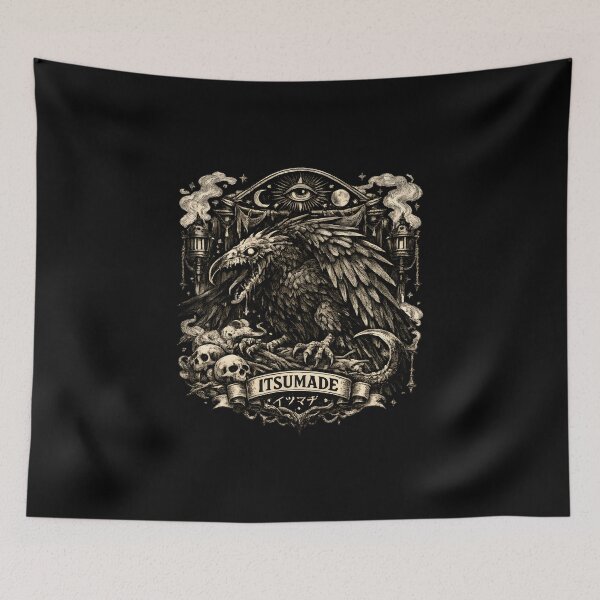 Item preview, Itsumade - Legendary Yokai Raven Dragon Under the Blood Moon designed and sold by ElmAlasateer.