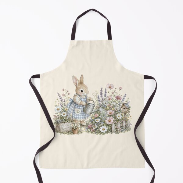 Item preview, Spring Garden Bunny Watering Flowers | Cottagecore Rabbit Illustration designed and sold by looplandger.