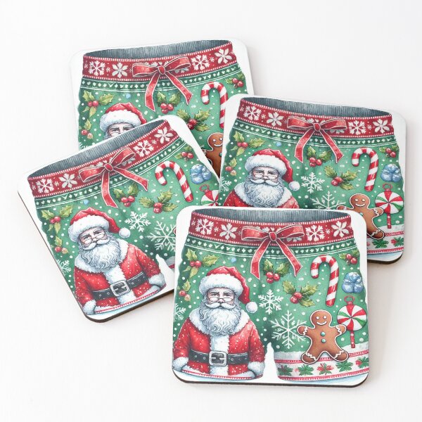 Item preview, Festive Santa Claus & Gingerbread Christmas Boxer Shorts - Watercolor Holiday Apparel designed and sold by Pioneer Spirit Market.