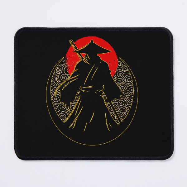 Item preview, Golden Ronin Samurai Silhouette with Red Sun and Japanese Waves designed and sold by QuirkyCloud Designs.