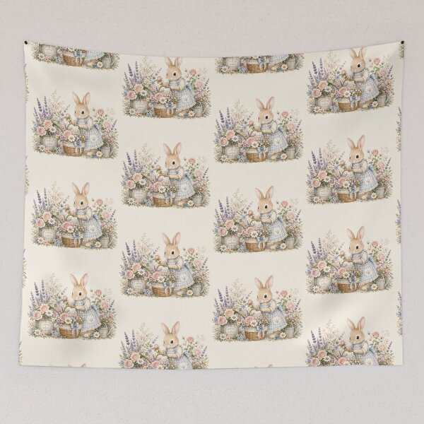 Item preview, Cottagecore Bunny Flower Gathering | Vintage Spring Rabbit Garden Illustration designed and sold by looplandger.