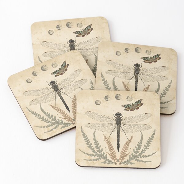 Item preview, Vintage Dragonfly Insect Art and Moon Phases Botanical Illustration designed and sold by Luna-Flow.