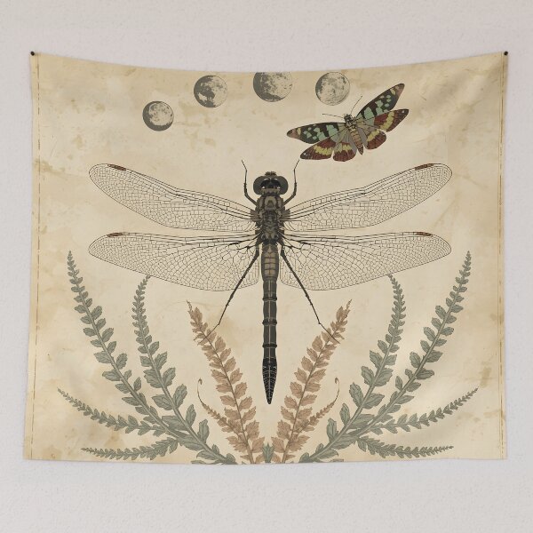 Item preview, Vintage Dragonfly Insect Art and Moon Phases Botanical Illustration designed and sold by Luna-Flow.