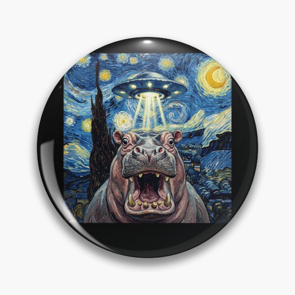 Item preview, Hippo Starry Night UFO Van Gogh Art Animal Selfie Lover designed and sold by Kimberley King Art  King Art.