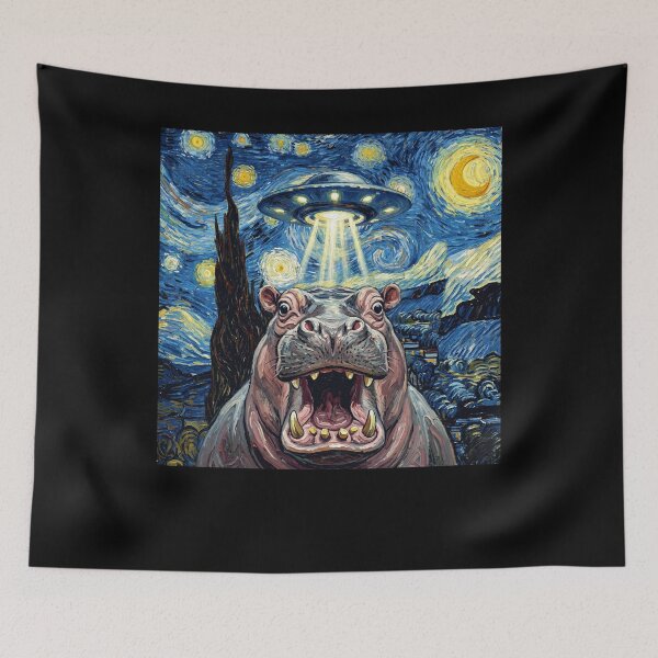 Item preview, Hippo Starry Night UFO Van Gogh Art Animal Selfie Lover designed and sold by Kimberley King Art  King Art.