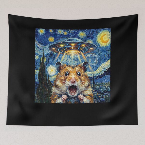 Item preview, Hamster Starry Night UFO Van Gogh Art Animal Selfie Lover designed and sold by Kimberley King Art  King Art.