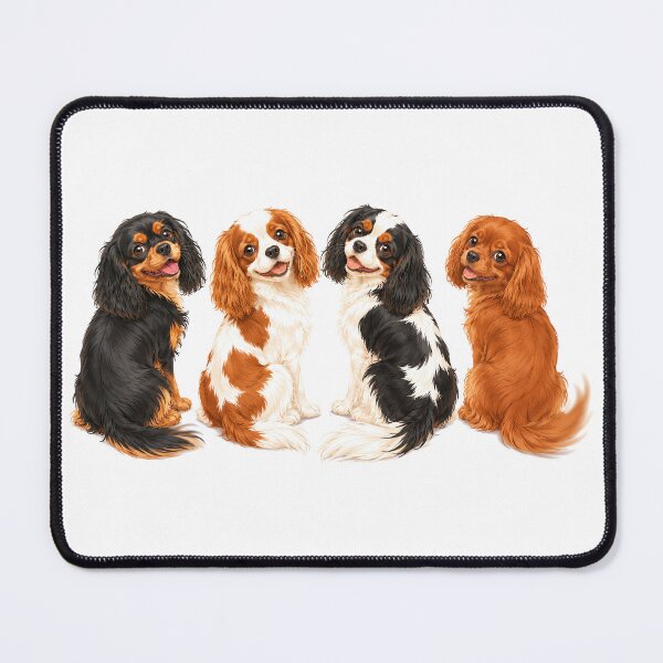 Item preview, Cavalier King Charles Spaniel Four Colors Sitting Together Watercolor Art designed and sold by SakuraWaStyle.
