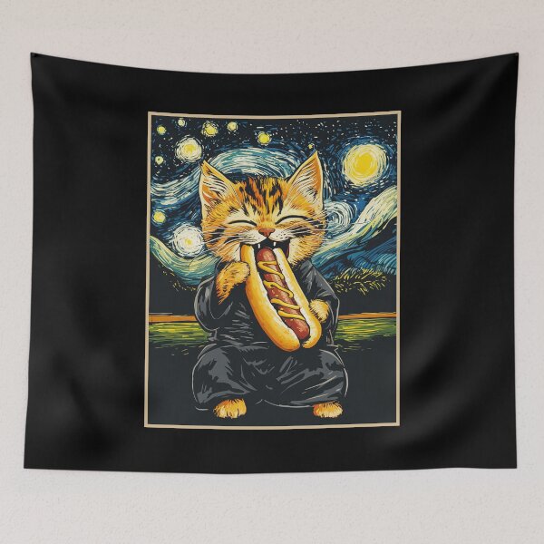 Item preview, Funny Cat Eating Hotdog  designed and sold by suhairee-studio.