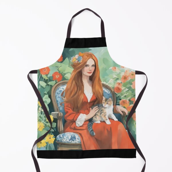 Item preview, Cottagecore Red Hair Lady and Calico Cat in Sunlit Garden designed and sold by UmSkelig834.