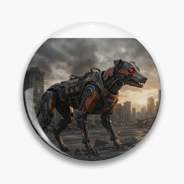 Item preview, Lone Robotic Dog in Abandoned City - Cyberpunk Sci-Fi Art designed and sold by Larrysamdesign.