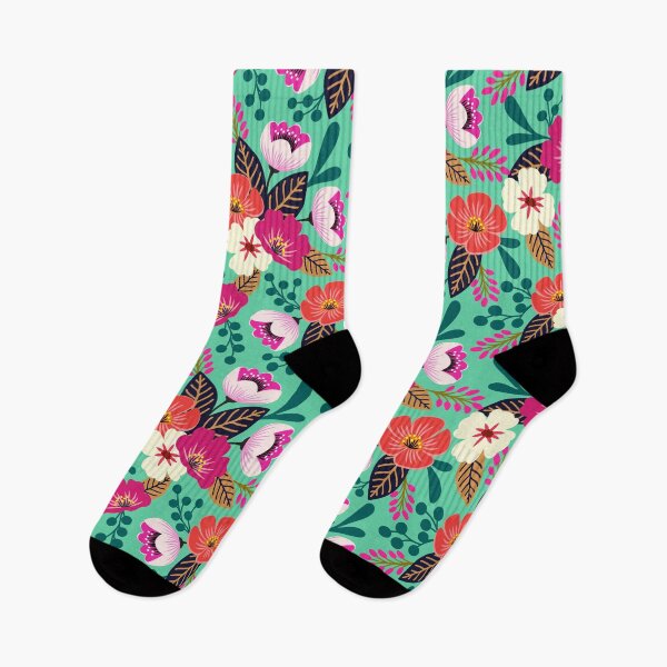 Artikelvorschau, Lebhaftes Boho-Blumenstraußmuster in Rosa und Türkis entworfen und verkauft von Jennifer Ladd.