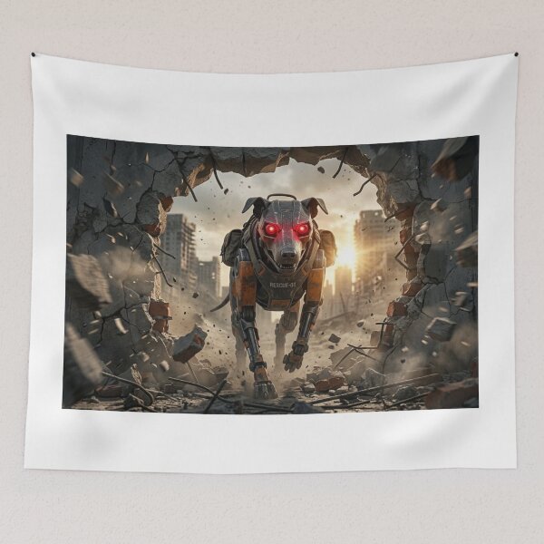 Item preview, Wandering Robotic Dog in Abandoned City - Cyberpunk Sci-Fi Art designed and sold by Larrysamdesign.